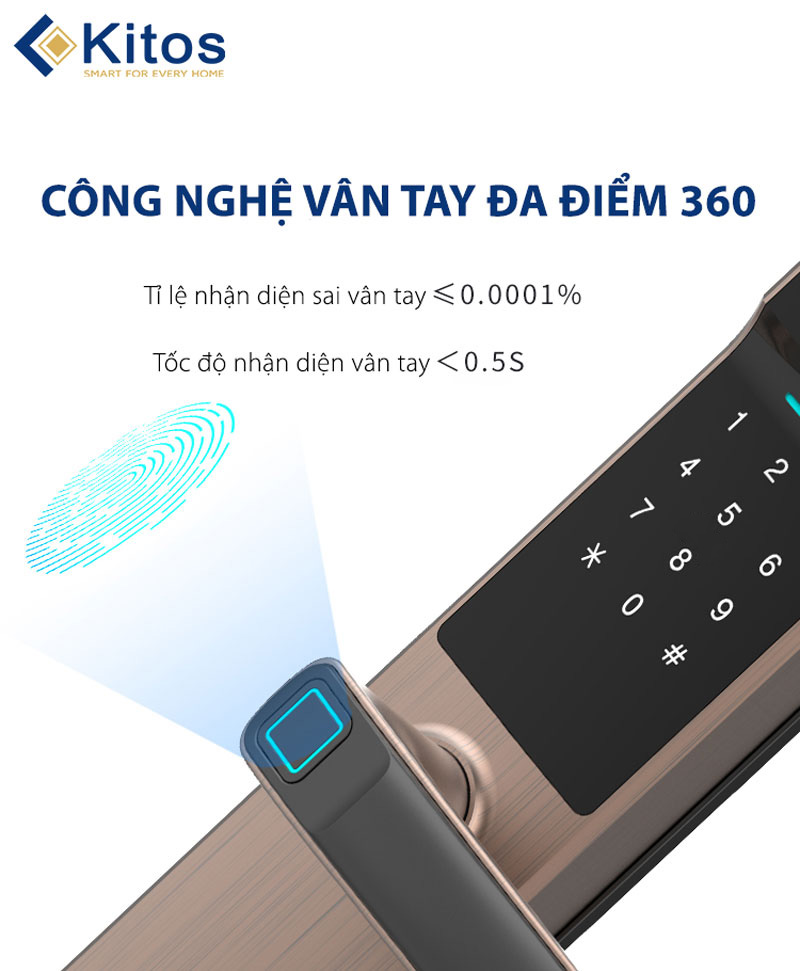 Khóa vân tay Kitos KT-G302 Pro trang bị công nghệ vân tay đa điểm